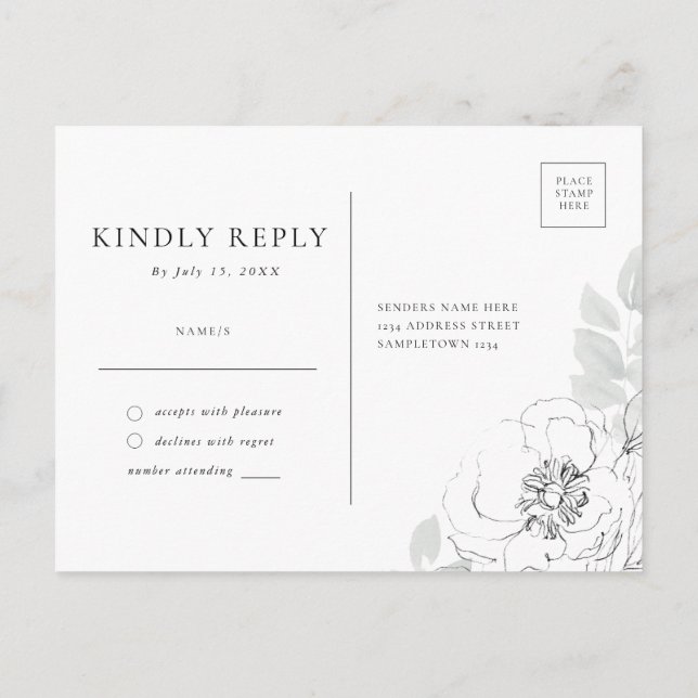 Cartão postal RSVP de Ilustração Floral Botânica (Verso)