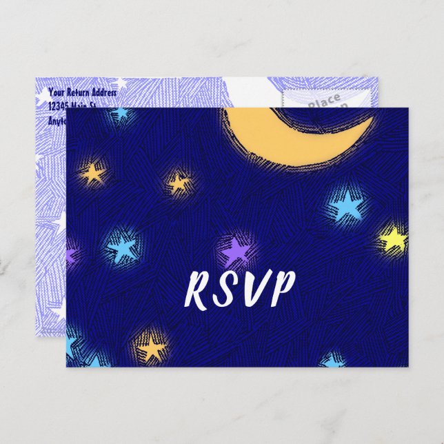 Cartão postal RSVP de Moon e Estrelas Etando de Pa (Frente/Verso)