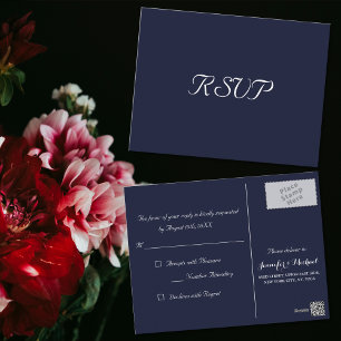 Cartão Postal RSVP de Resposta de Casamento do Partido Azul do M