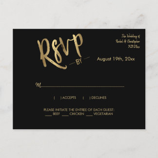 Cartão Postal RSVP de Resposta de Evento Dourado Minimalista
