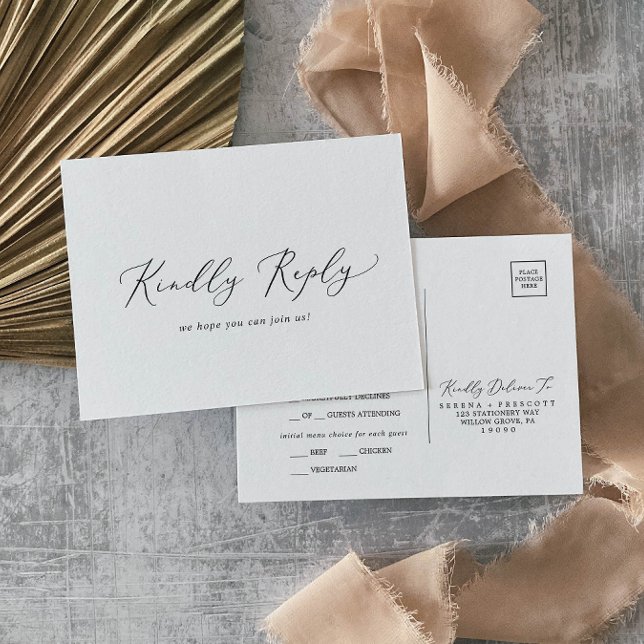 Cartão-postal RSVP do Menu de Caligrafia Preta Del (Criador carregado)