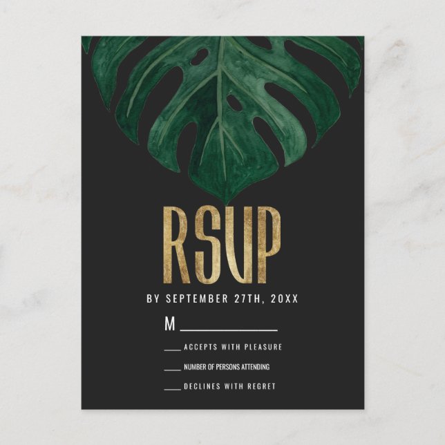 Cartão Postal RSVP Dourado de Folha de Queijo Tropical Suíça Mod (Frente)