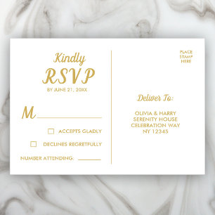 Cartão postal RSVP Dourado Elegante