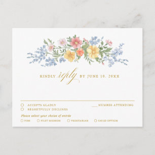Cartão Postal RSVP dourado Floral Jardim Ornamental de Primavera