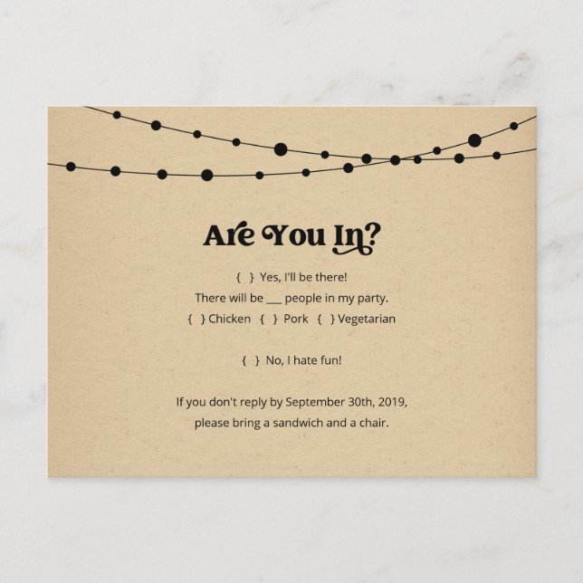 Cartão postal RSVP Engraçado e Divertido - Kraft R (Frente)