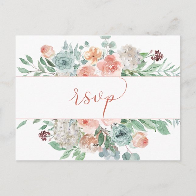 Cartão Postal RSVP Floral Apricot Watercolor (Frente)