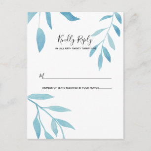 Cartão Postal RSVP Floral de Cor Azul Moderna