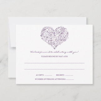 Cartão-postal RSVP Floral Heart (Purple)