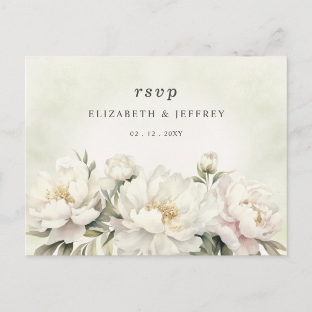 Cartão Postal RSVP Floral Rustic Elegant Greenery White (Frente)
