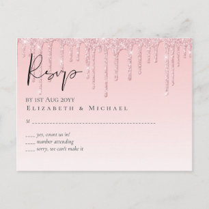 Cartão Postal RSVP Glitter Pink de Casamento Menino Bonito no Or