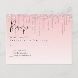 Cartão Postal RSVP Glitter Pink de Casamento Menino Bonito no Or