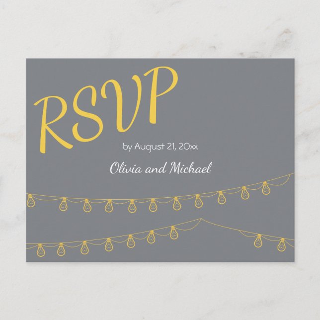 Cartão postal RSVP para casamento em amarelo e cin (Frente)