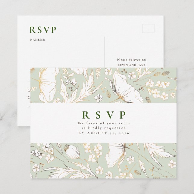 Cartão Postal RSVP Pos de Casamento de Flores Selvagens Retornad (Frente/Verso)