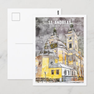 Cartão Postal Rua Andreas Dusseldorf Viagem Place Watercolor