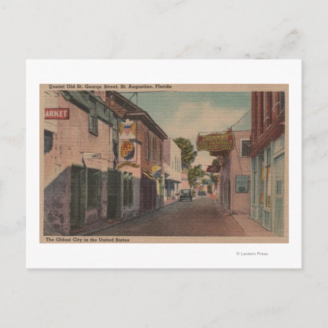 Cartão Postal Rua, Augustine, Flórida, Vista das Ruas, George Ru (Frente)
