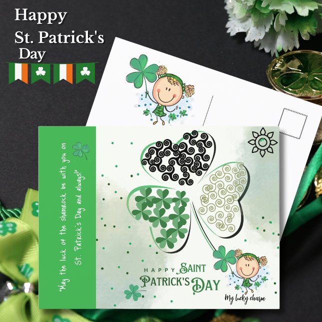Cartão Postal Rua Bonita, Patrick Little Girl (Cute St. Patrick Little Girl Postcard)