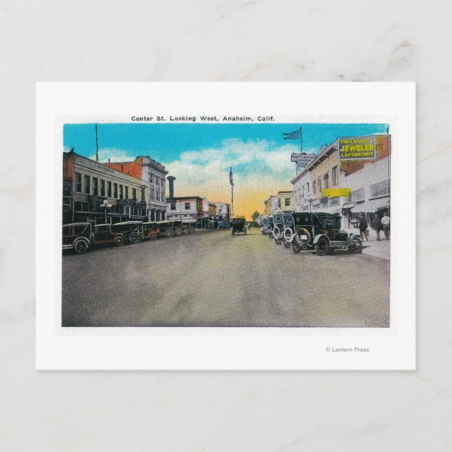 Cartão Postal Rua Center Olhando para o Oeste - Anaheim, CA (Frente)