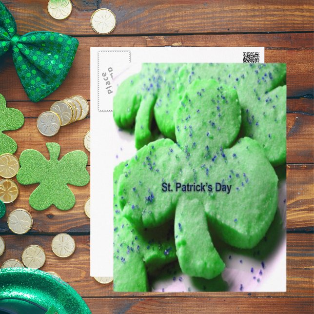 Cartão Postal Rua, Cookies de Shamrock do Dia de Patrick (St. Patrick's Day Shamrock Cookies Postcard)