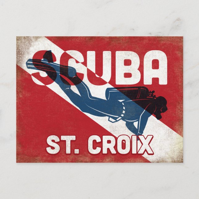 Cartão Postal Rua Croix Scuba Diver - Retro Azul (Frente)
