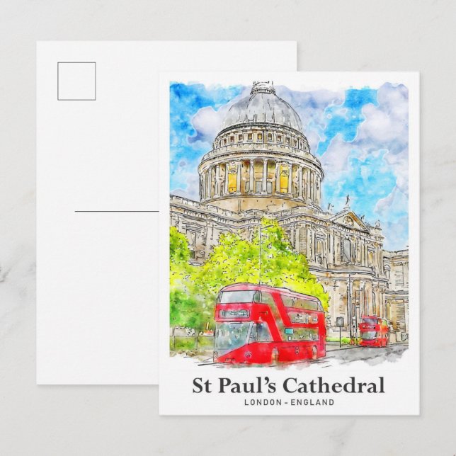 Cartão Postal Rua da Catedral de Paul, Viagem de Londres (Frente/Verso)