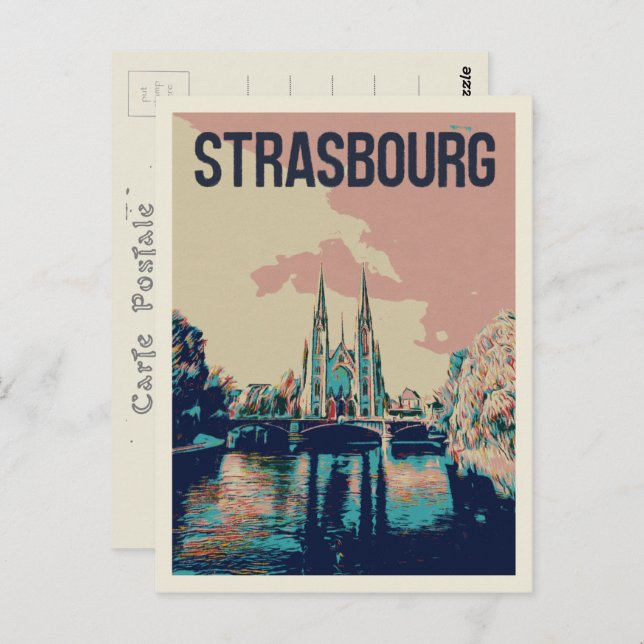 Cartão Postal Rua de Estrasburgo Ilustração da Igreja Paul Franç (Frente/Verso)