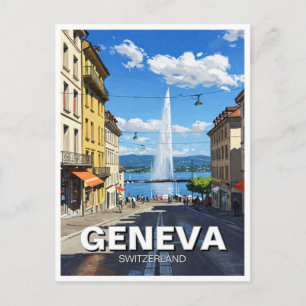 Cartão Postal Rua de Genebra Suíça Viagem Jet d'eau 