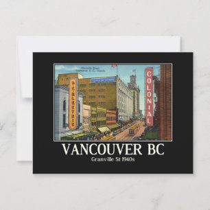 Cartão Postal Rua de Vancouver BC Canada Granville nos anos 40