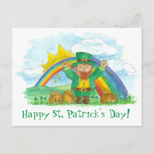 Cartão Postal Rua do dia de Patrick Leprechaun Pote Arco-Íris d