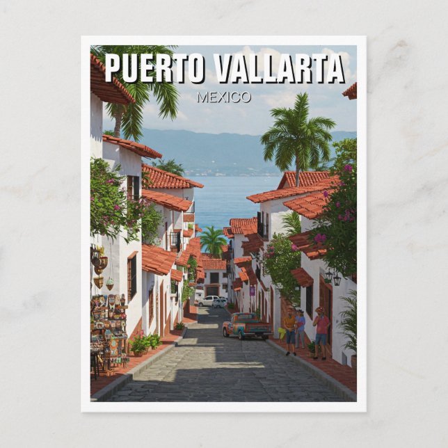 Cartão Postal Rua em Puerto Vallarta, Viagem do México (Frente)