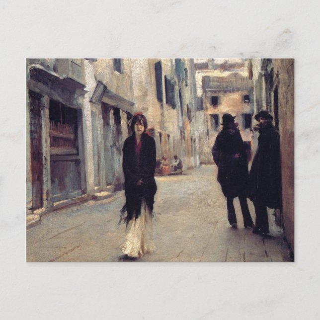 Cartão Postal Rua em Veneza (Mulher Elegante) (Sargent) (Frente)