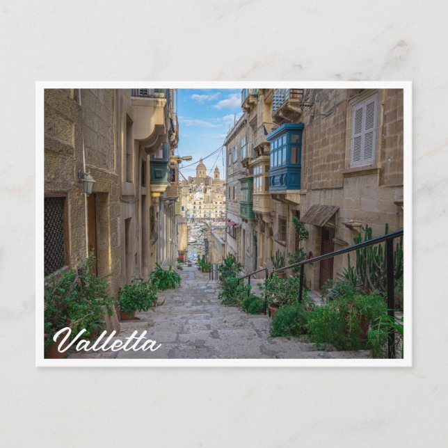 Cartão Postal Rua estreita de pedra em Malta (Frente)