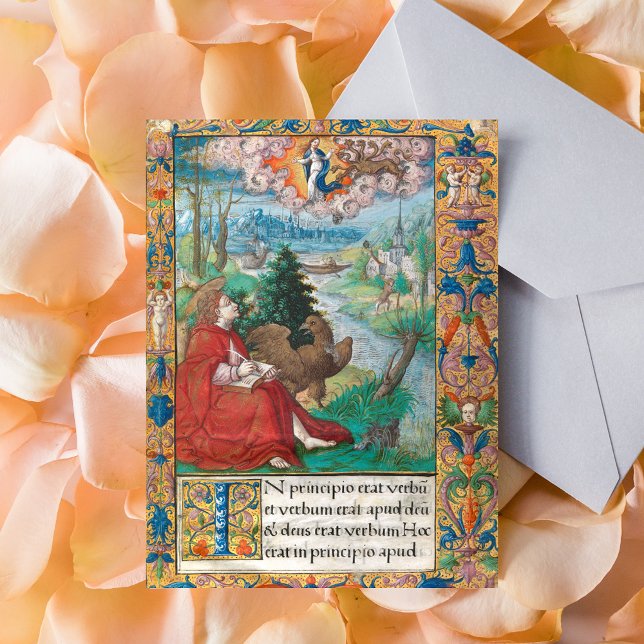 Cartão Postal Rua John, o Manuscrito Medieval da Bíblia Evangeli (St John the Evangelist Bible Medieval Manuscript Catholic Christian Postcard)