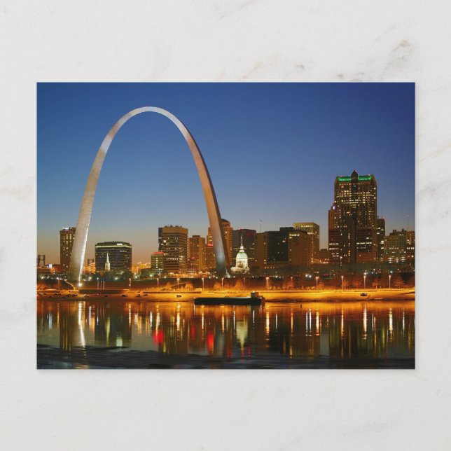 Cartão Postal Rua Louis Arch Missouri no Mississippi por Night (Frente)