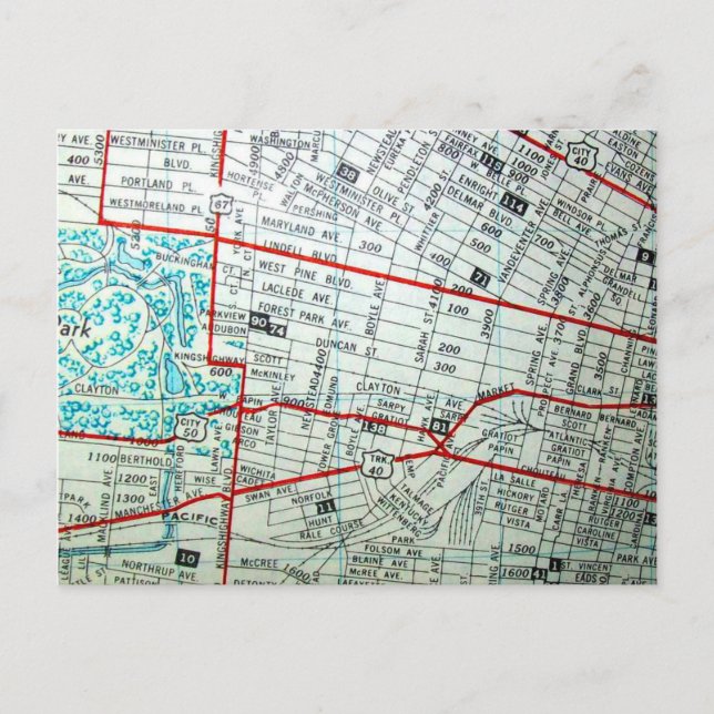 Cartão Postal Rua Louis, MO Vintage Map (Frente)