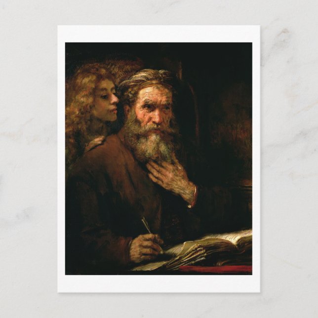 Cartão Postal Rua. Matthew e The Angel, 1655-60 (óleo na canvas) (Frente)