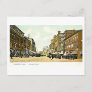 Cartão Postal Rua Merrimac antiga, Lowell, Massachusetts