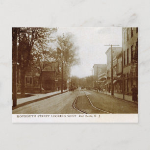 Cartão Postal Rua Monmouth, Banco Vermelho, NJ Vintage.