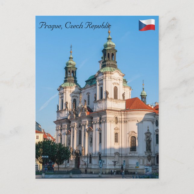 Cartão Postal Rua, Nicholas Church, na antiga cidade de Praga (Frente)