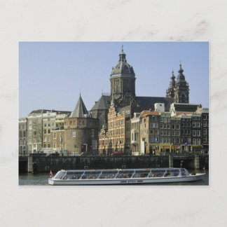 Cartão Postal Rua. Nicolaaskerk e a Torre das Lágrimas, Amesterd