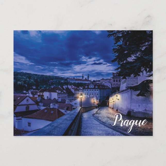 Cartão Postal Rua noturna em Cartaz de Praga (Frente)