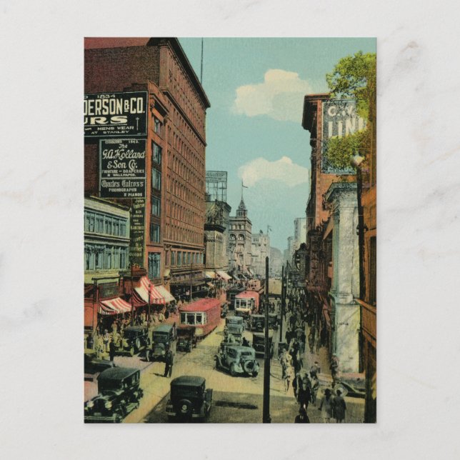 Cartão Postal Rua ocupada de Montreal, 1920 da Rua Catherine (Frente)