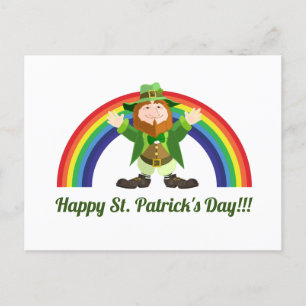 Cartão Postal Rua. Patricks Day Leprechaun e Rainbow Postcard