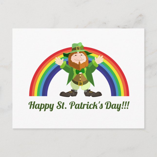 Cartão Postal Rua. Patricks Day Leprechaun e Rainbow Postcard (Frente)