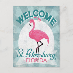 Cartão Postal Rua Petersburg Florida Pink Flamingo Retro