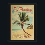 Cartão Postal Rua Petersburg Palm Tree Viagens vintage<br><div class="desc">Uma Rua moderna do século médio exclusiva. impressão artístico de Petersburgo na Flórida no estilo viagens vintage. Ele apresenta uma palmeira curva na praia arenosa com oceano sob um céu azul nublado.</div>