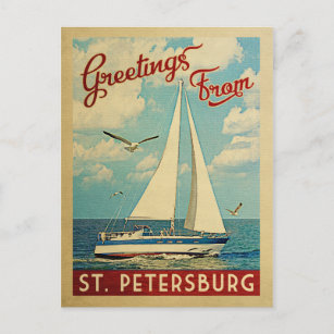 Cartão Postal Rua. Petersburg Sailboat Viagens vintage na Flórid
