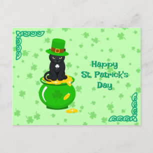 Cartão Postal Rua, Pote de Shamrock do Dia de Patrick de Gato Ne