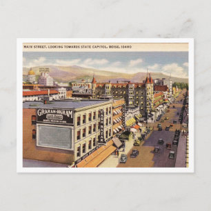 Cartão Postal Rua Principal Boise Idaho Anos 1940 Estilo Vintage