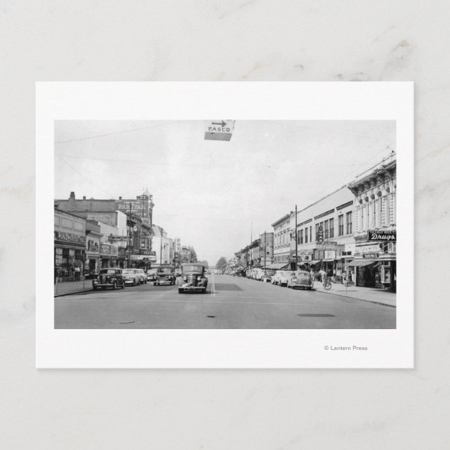 Cartão Postal Rua principal em Walla Walla, Fotografia WA (Frente)