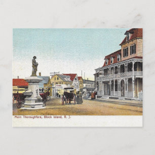 Cartão Postal Rua principal, Ilha Block, Ilha Rhode, Vintage